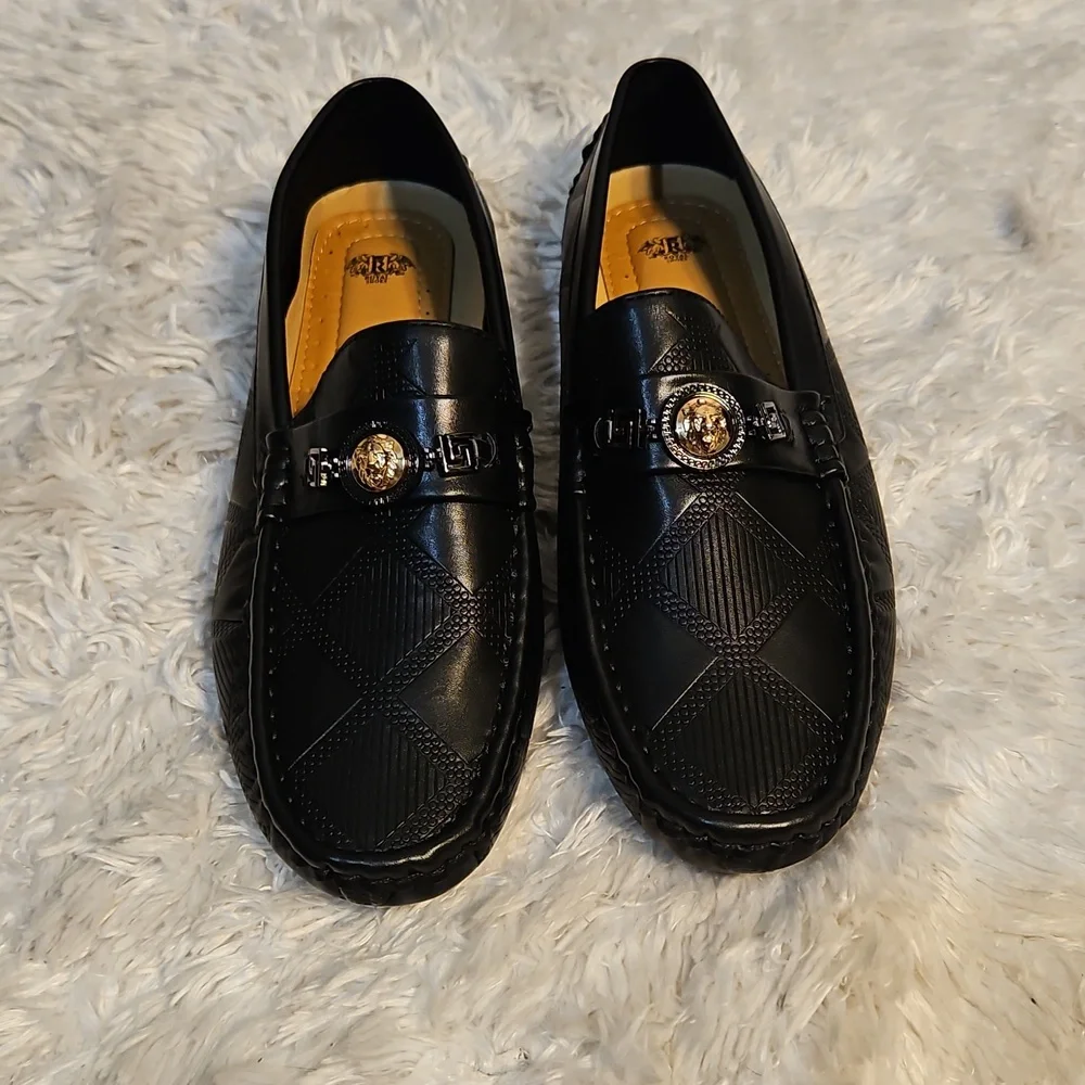 Black and Gold Slip-On Loafers‎ with Horsebit Detail